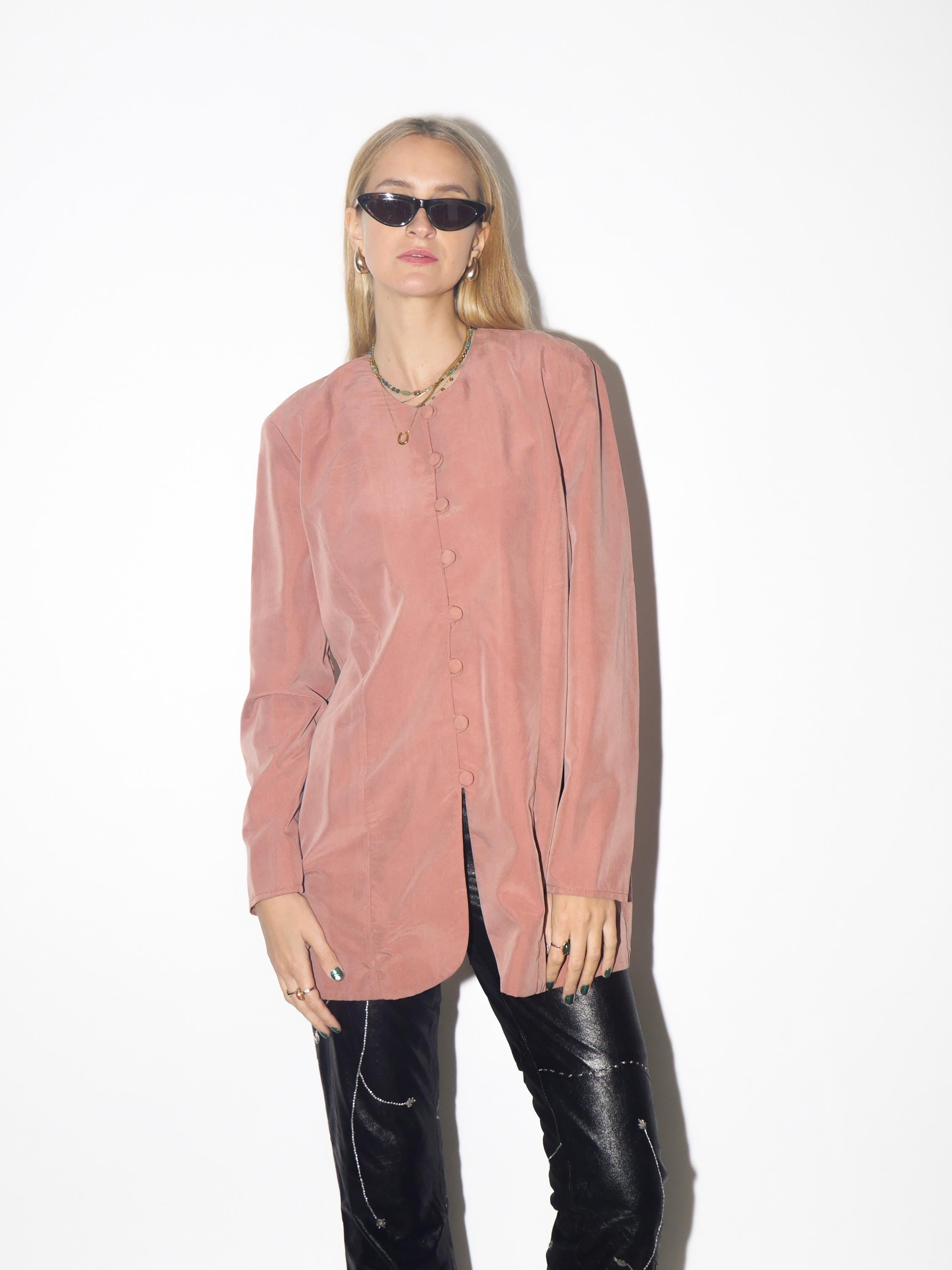 VINTAGE dusty pink Viscose blouse from 1980s with long fit & round neckline