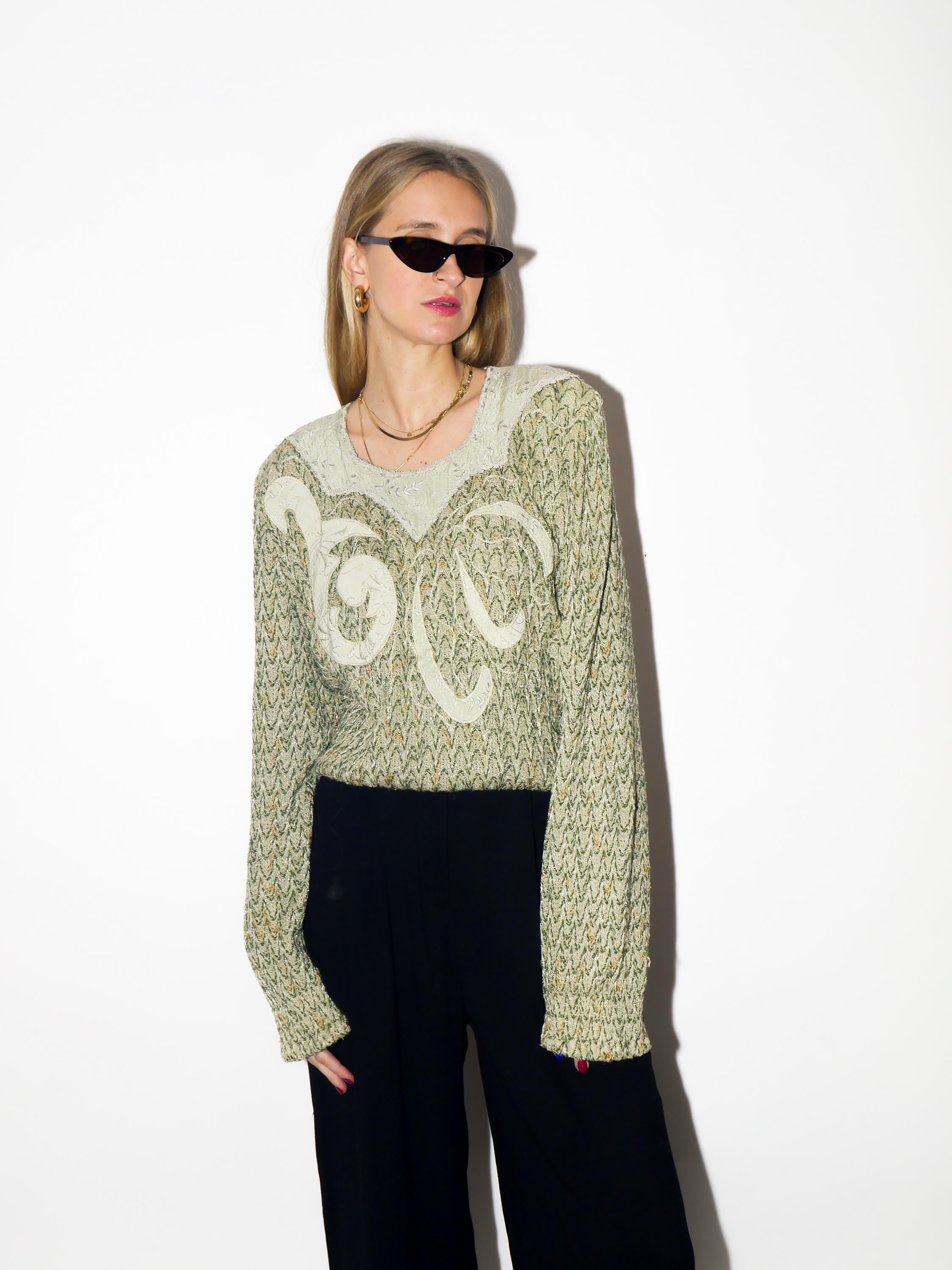 VINTAGE premium viscose sweater from 1980s in metallic green by Bucadi Bacco®
