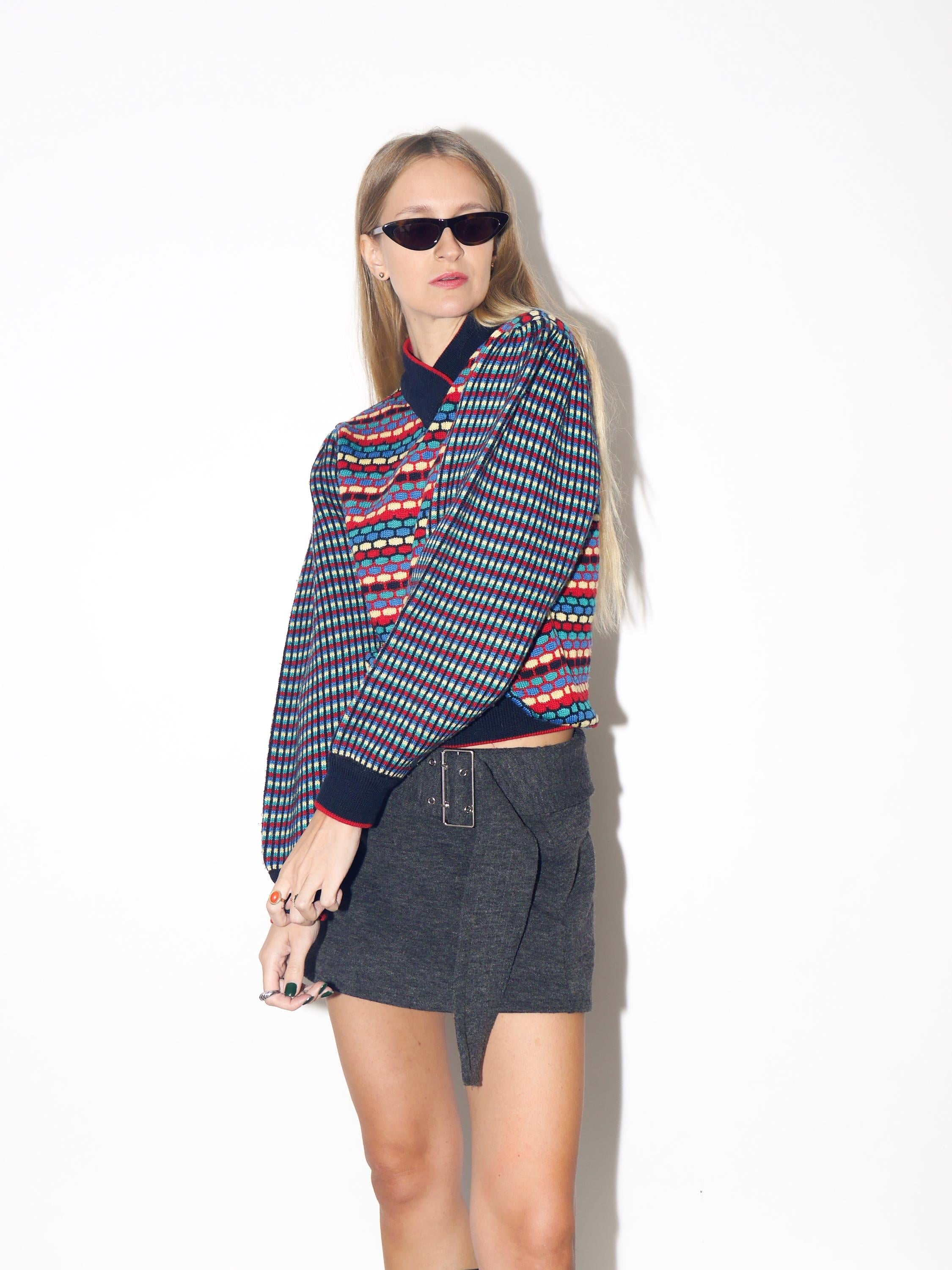 VINTAGE Geometric Half Turtleneck Sweater From The 1980s By Rose Hips