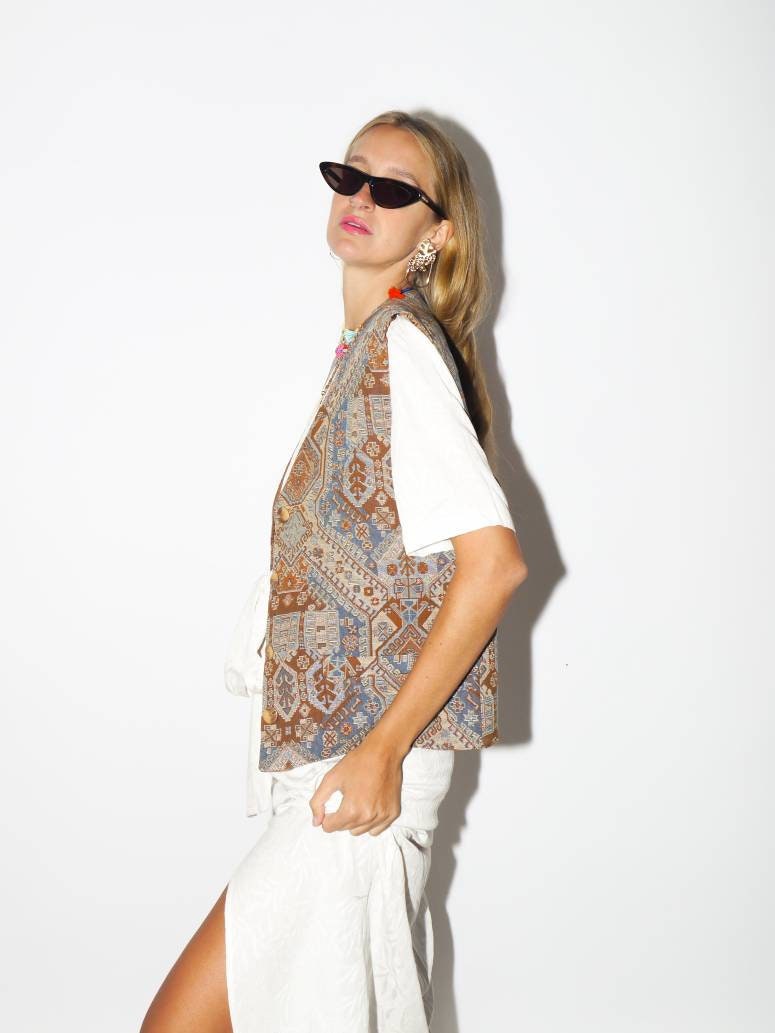 VINTAGE vest 1980s | jacquard cotton vintage vest | Miss Joy vest | cotton oversize vintage vest | retro hippie vest | boho vest | modopol