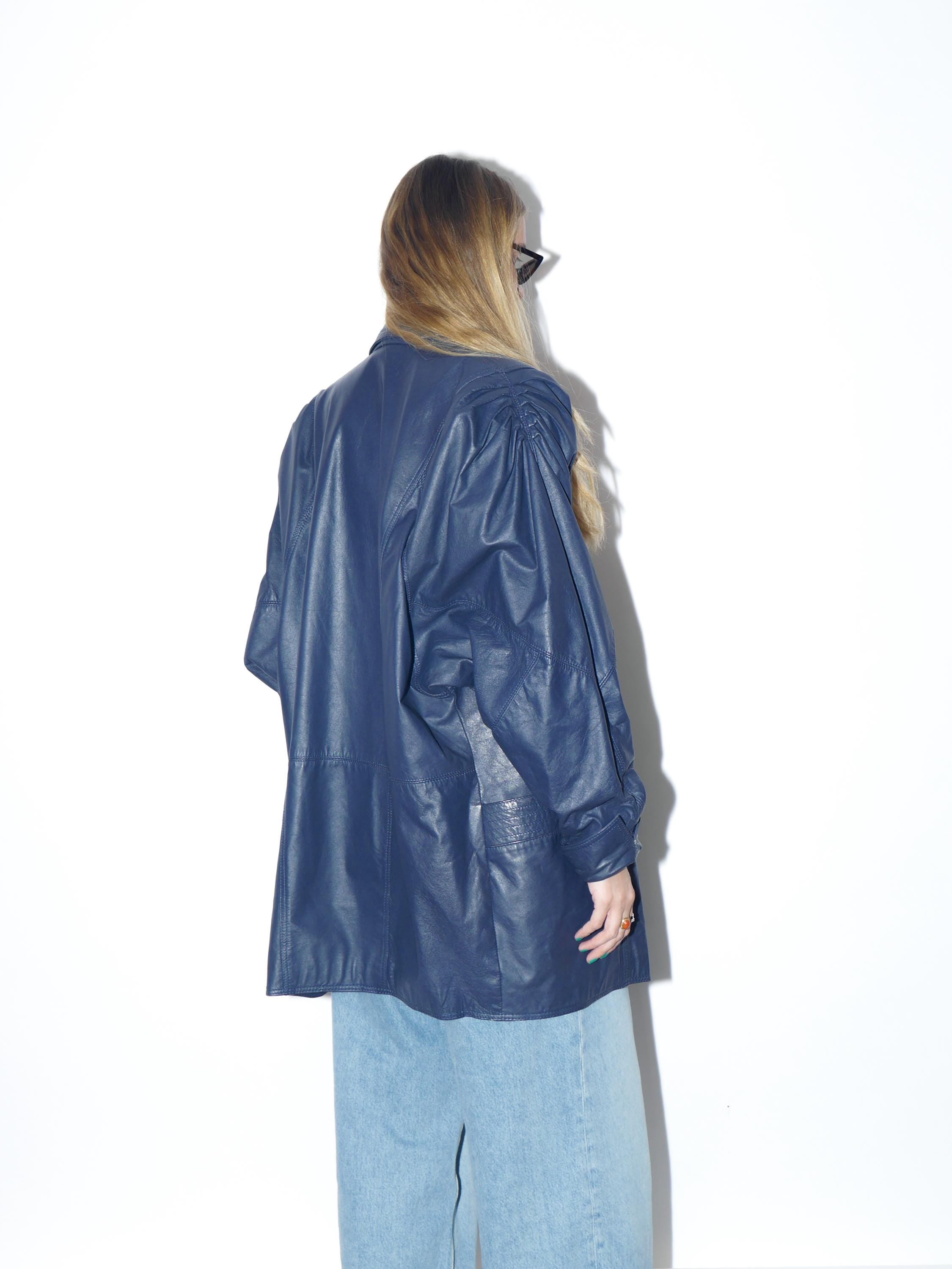 VINTAGE navy blue leather jacket from the 1980s by Renoma® in oversize fit