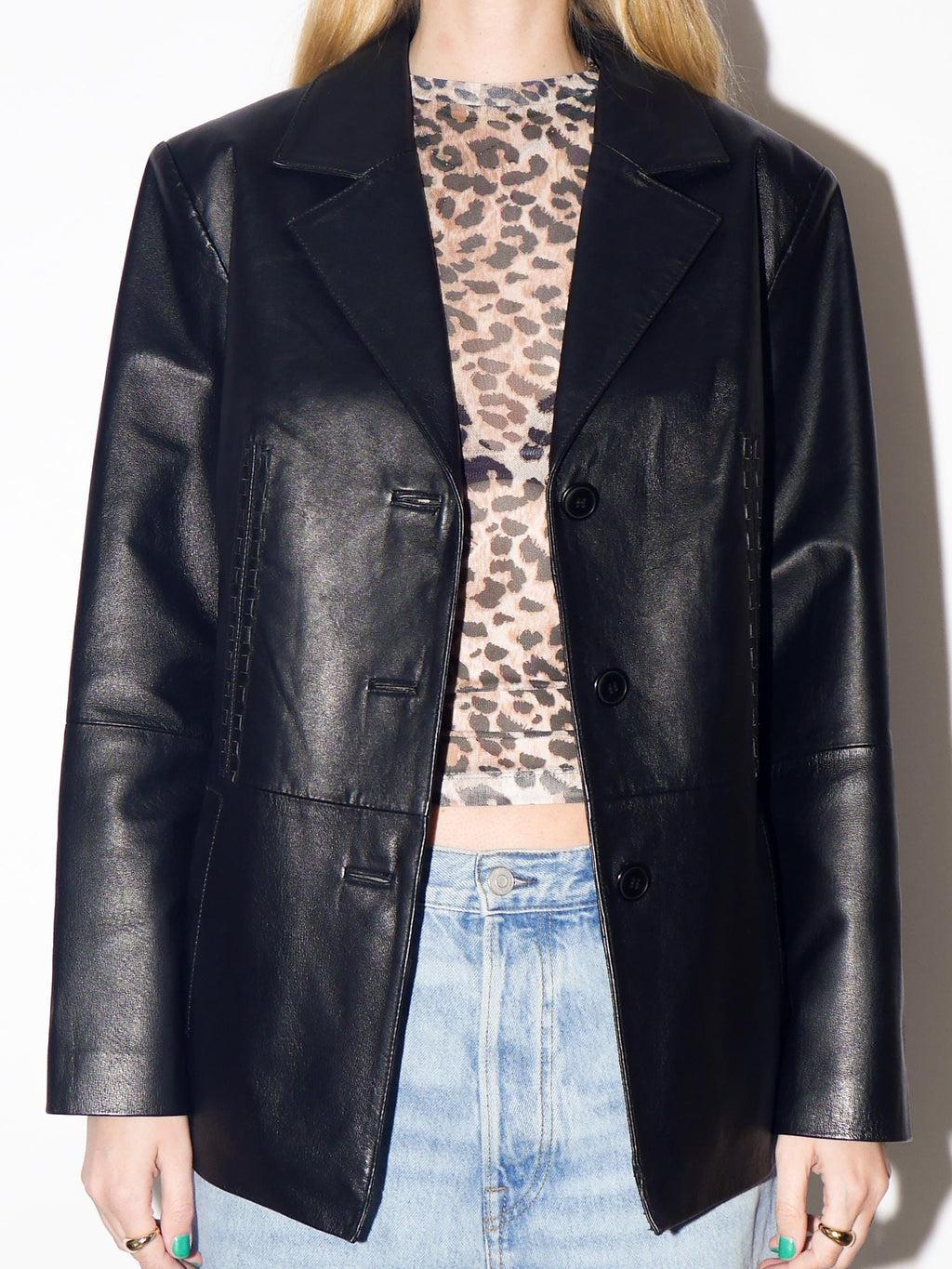 VINTAGE Black Leather Jacket from 1980s | Vintage Black Leather Oversize Blazer