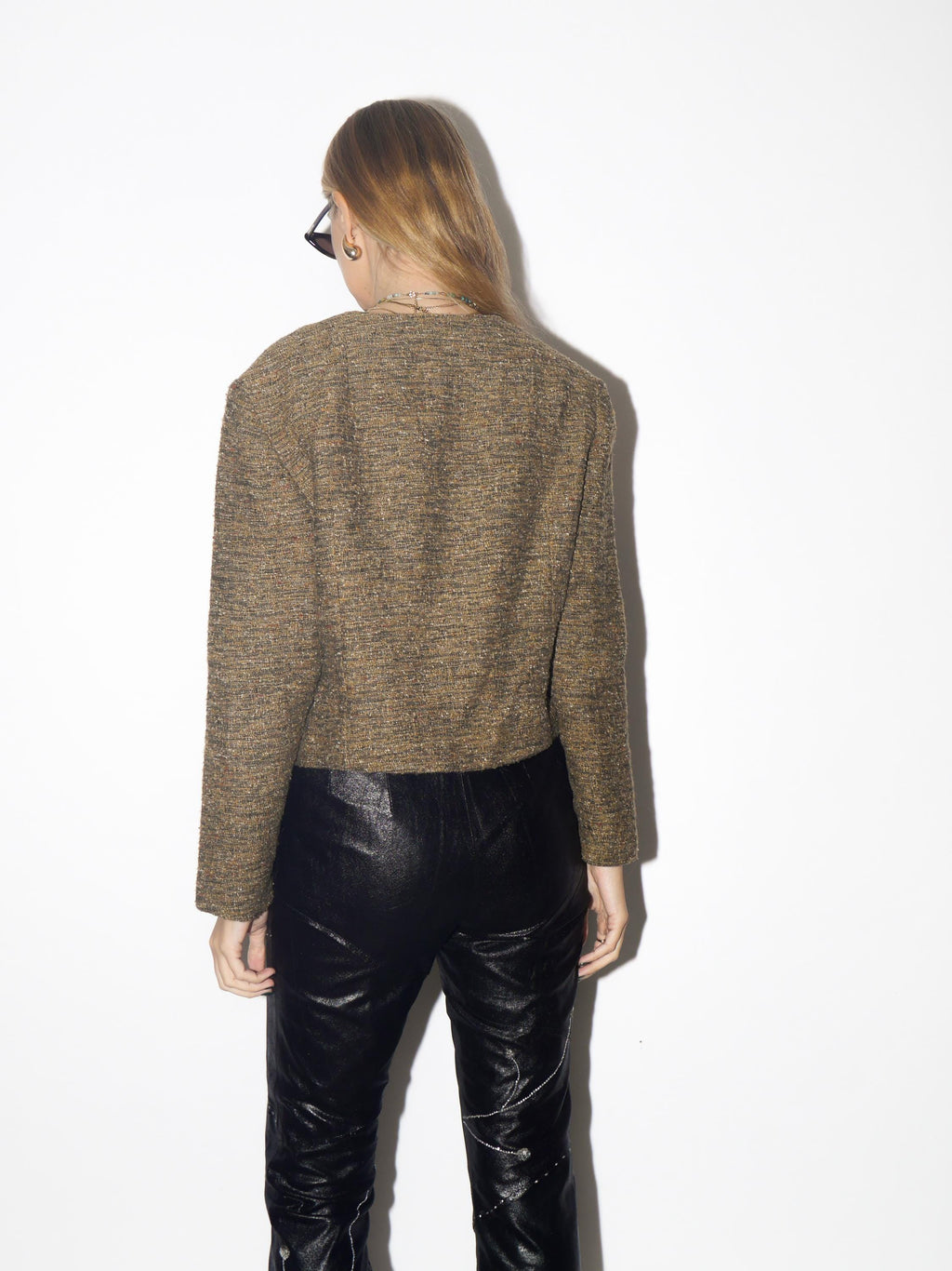 VINTAGE khaki tweed blazer from 1980s made of viscose, wool and cotton blend