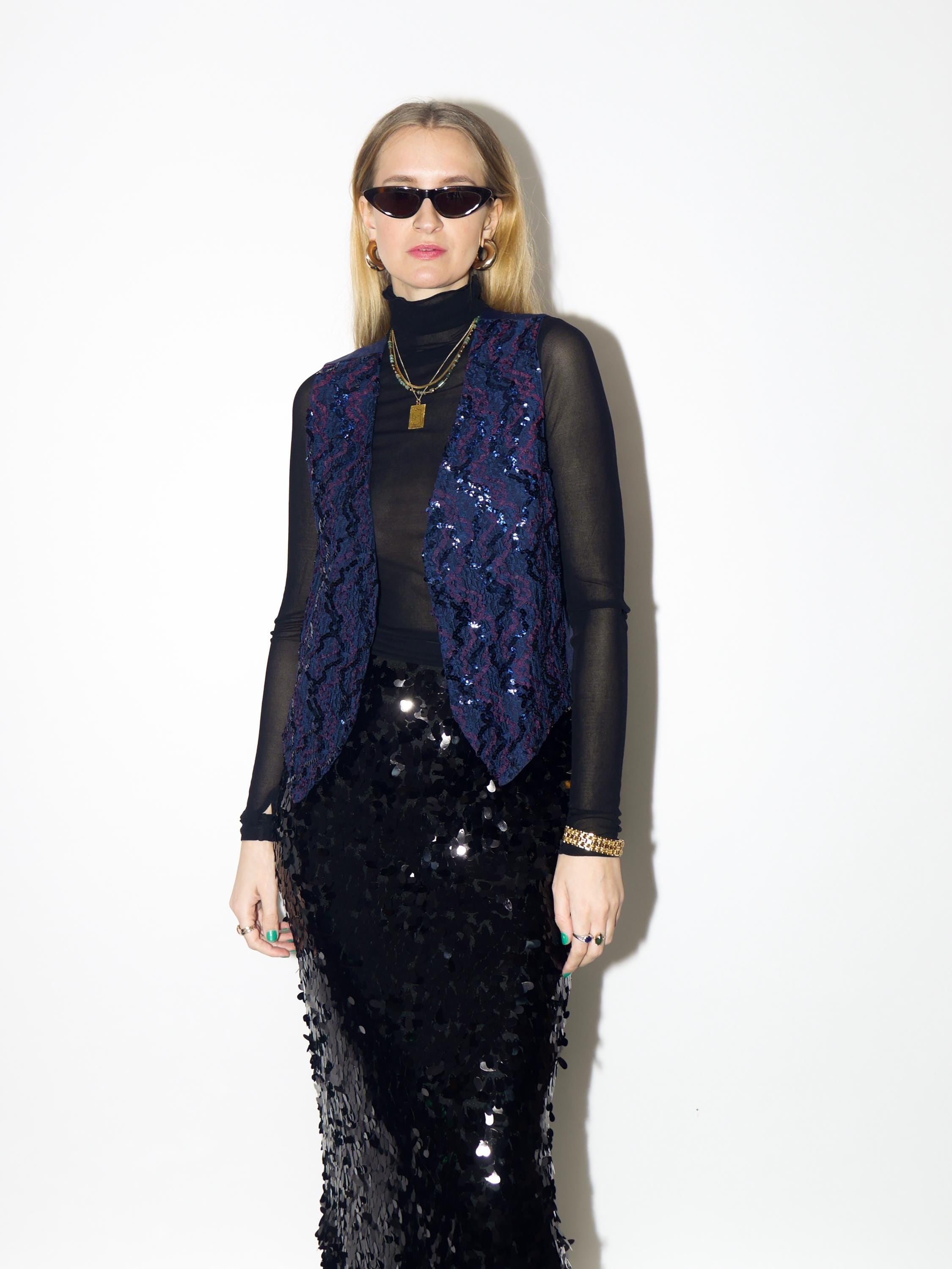 VINTAGE sequins blue vest from 1980s by Yessica® | elegant retro sequins vest