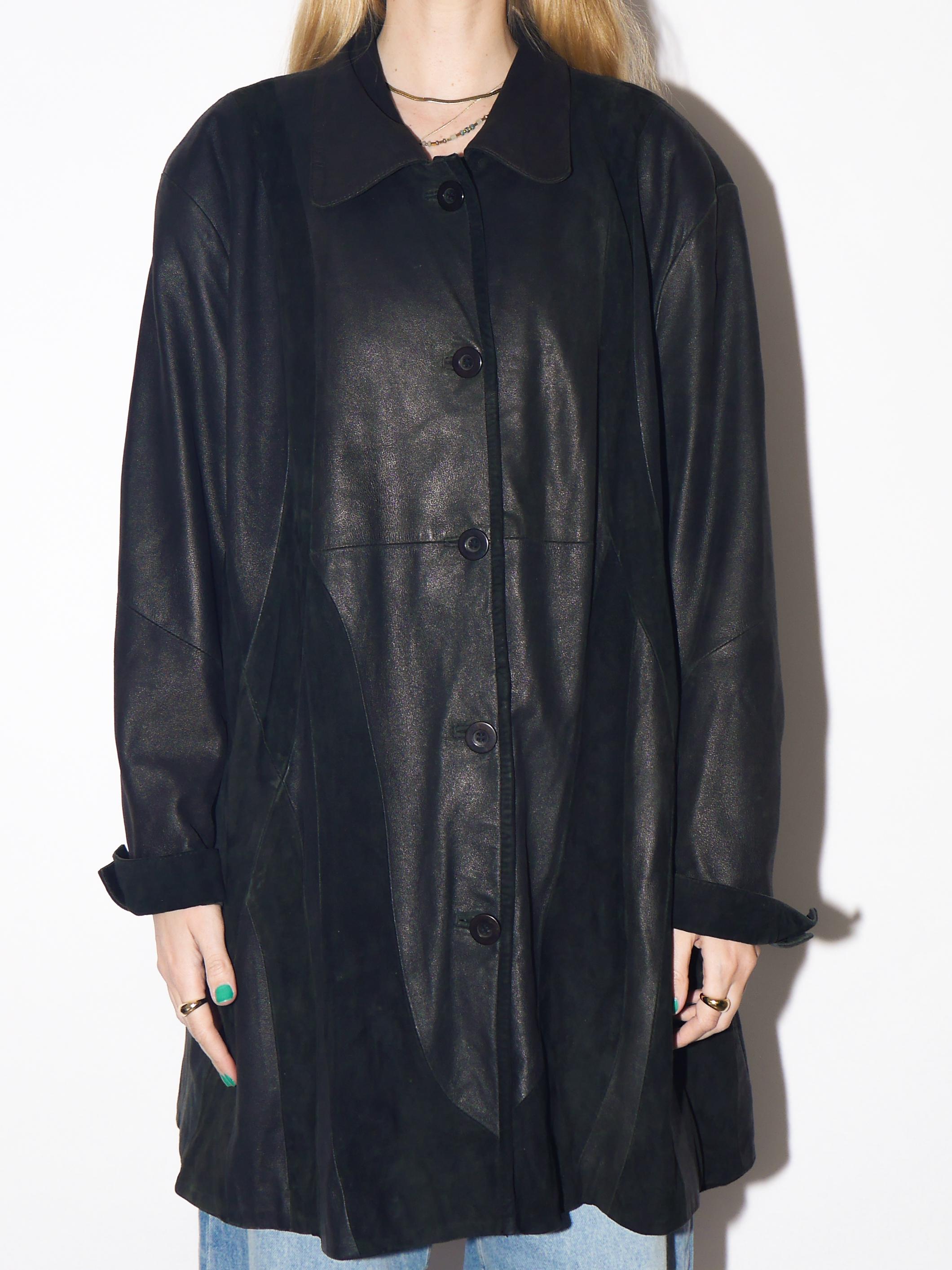VINTAGE Black Leather Suede Jacket from 1980s | Retro Black Suede Coat