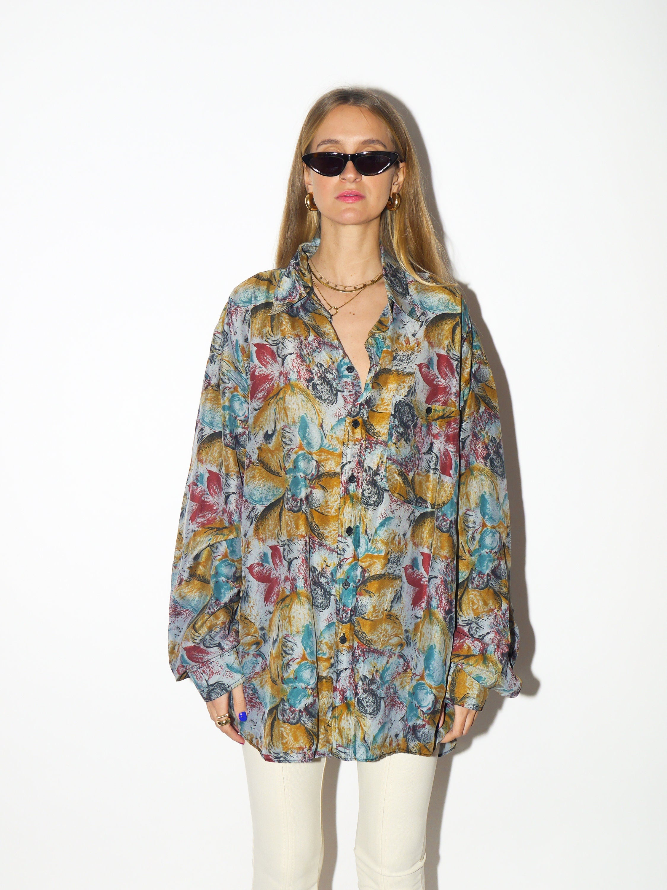 VINTAGE Silk shirt 1980s | 100% Silk shirt | Arpino vintage shirt | colorful shirt | retro oversize shirt | abstract pattern | vintage Silk