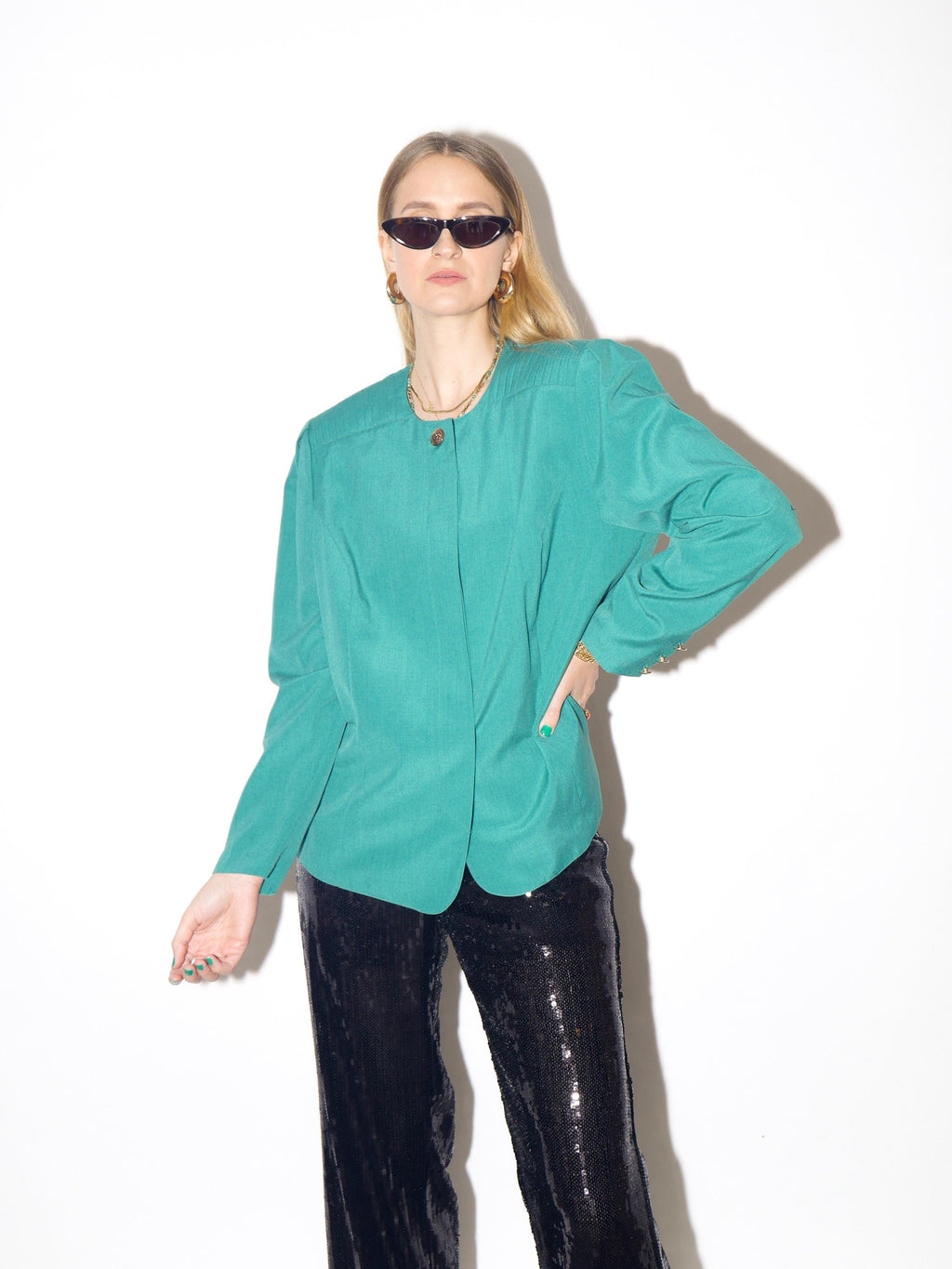 VINTAGE wool green blazer from 1980s with big shoulder pads by Creation Atelier®