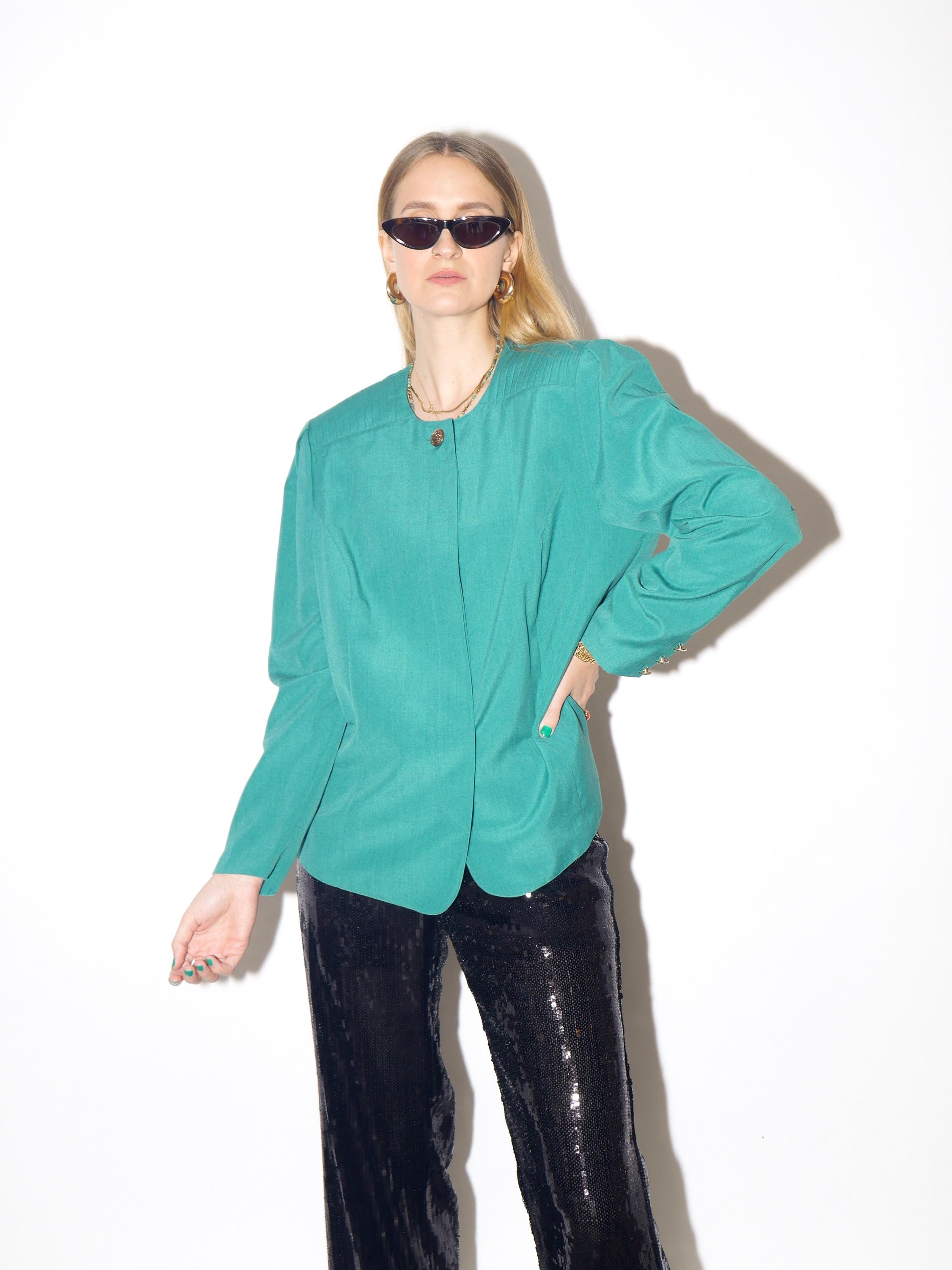 VINTAGE wool green blazer from 1980s with big shoulder pads by Creation Atelier®