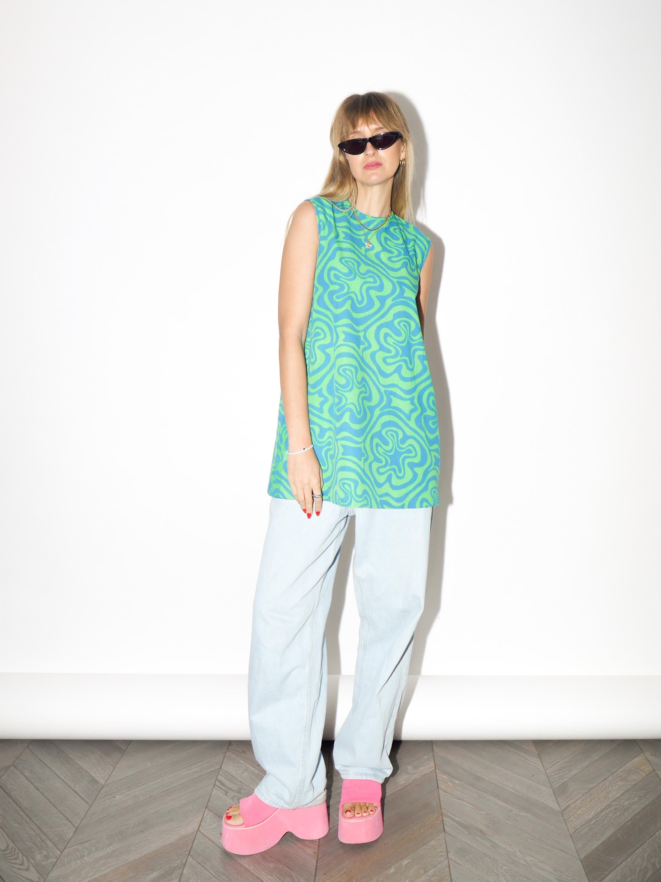 VINTAGE Psychedelic Floral Cotton Shift Dress Mini From The 1970s By Pah