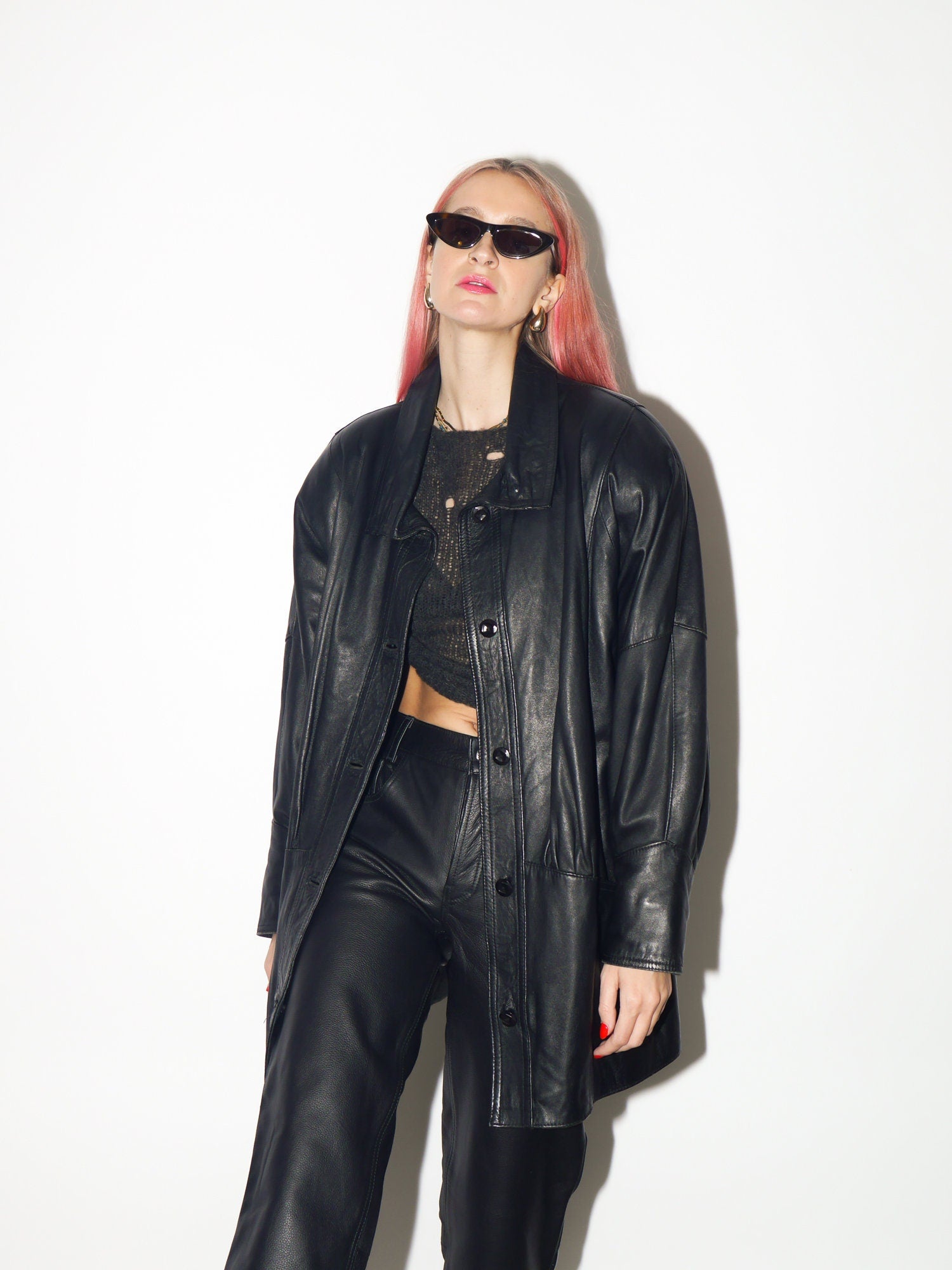 VINTAGE black leather jacket 1980s | super soft leather oversize jacket | black vintage leather jacket | Hailey Bieber leather jacket