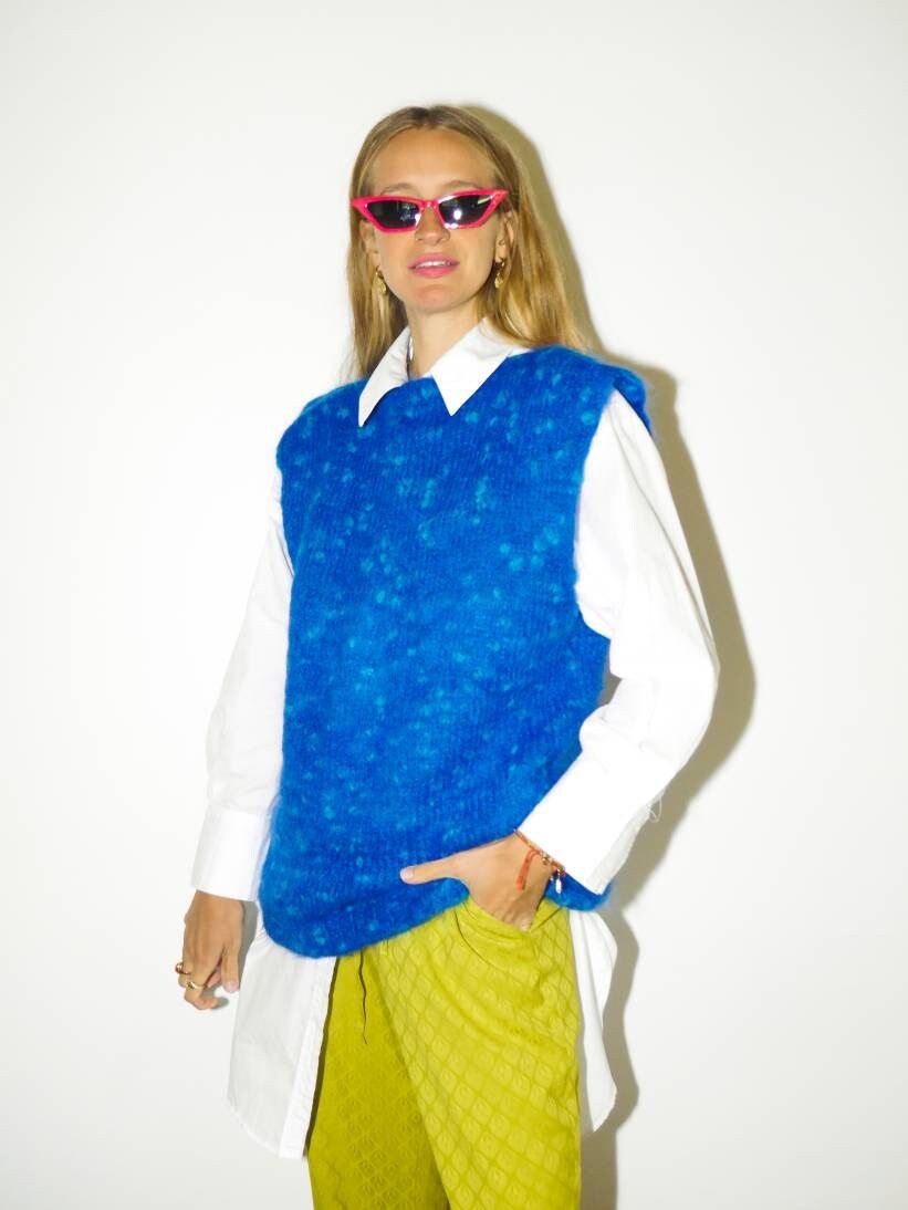 VINTAGE wool vest 1980s | handmade knitted wool sweater | blue warm sweater | sweater vest | blue vest | retro handmade vest | modopol