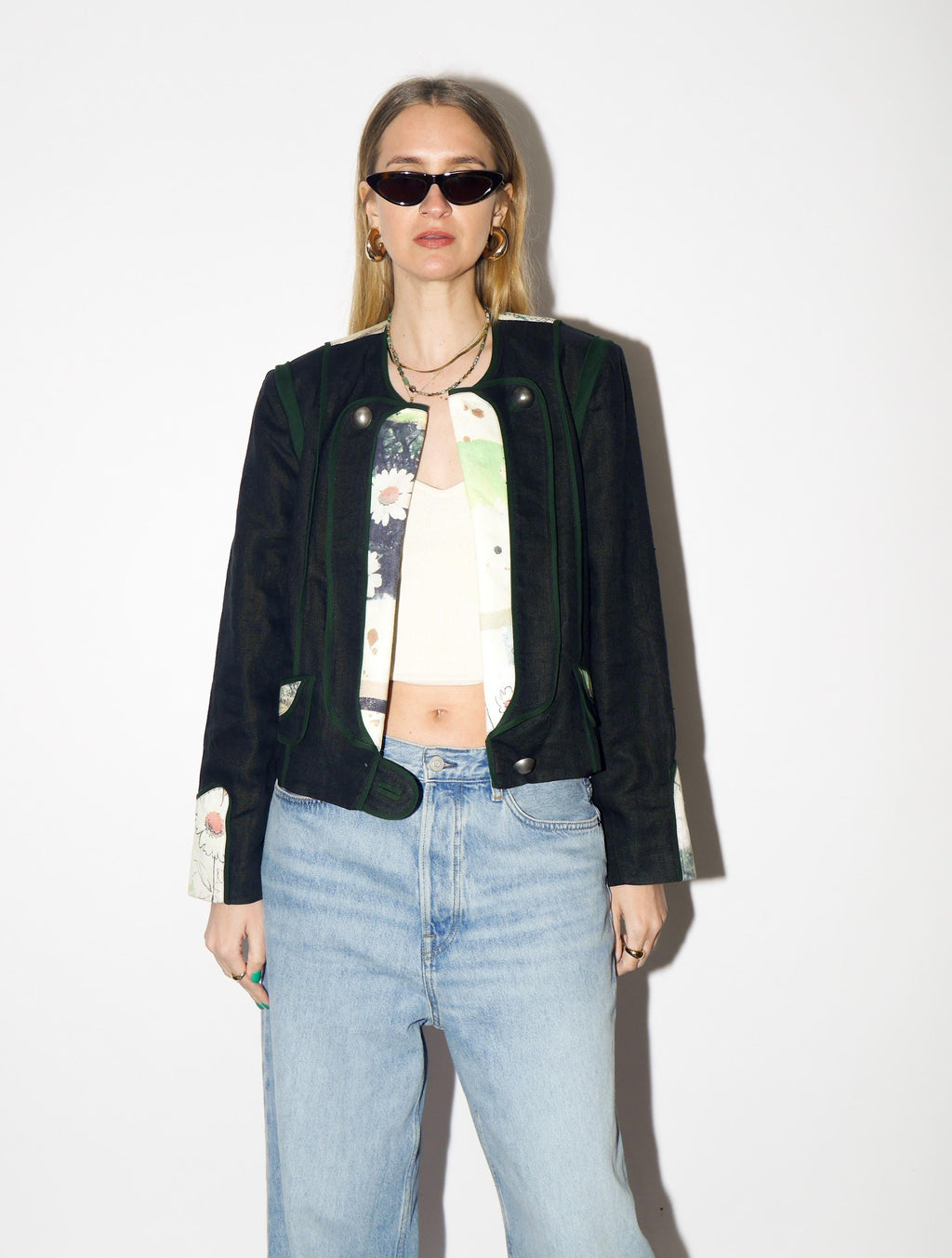 VINTAGE Navy Linen Blazer from 1980s | Cropped Folk Blazer by Studio Umberto®