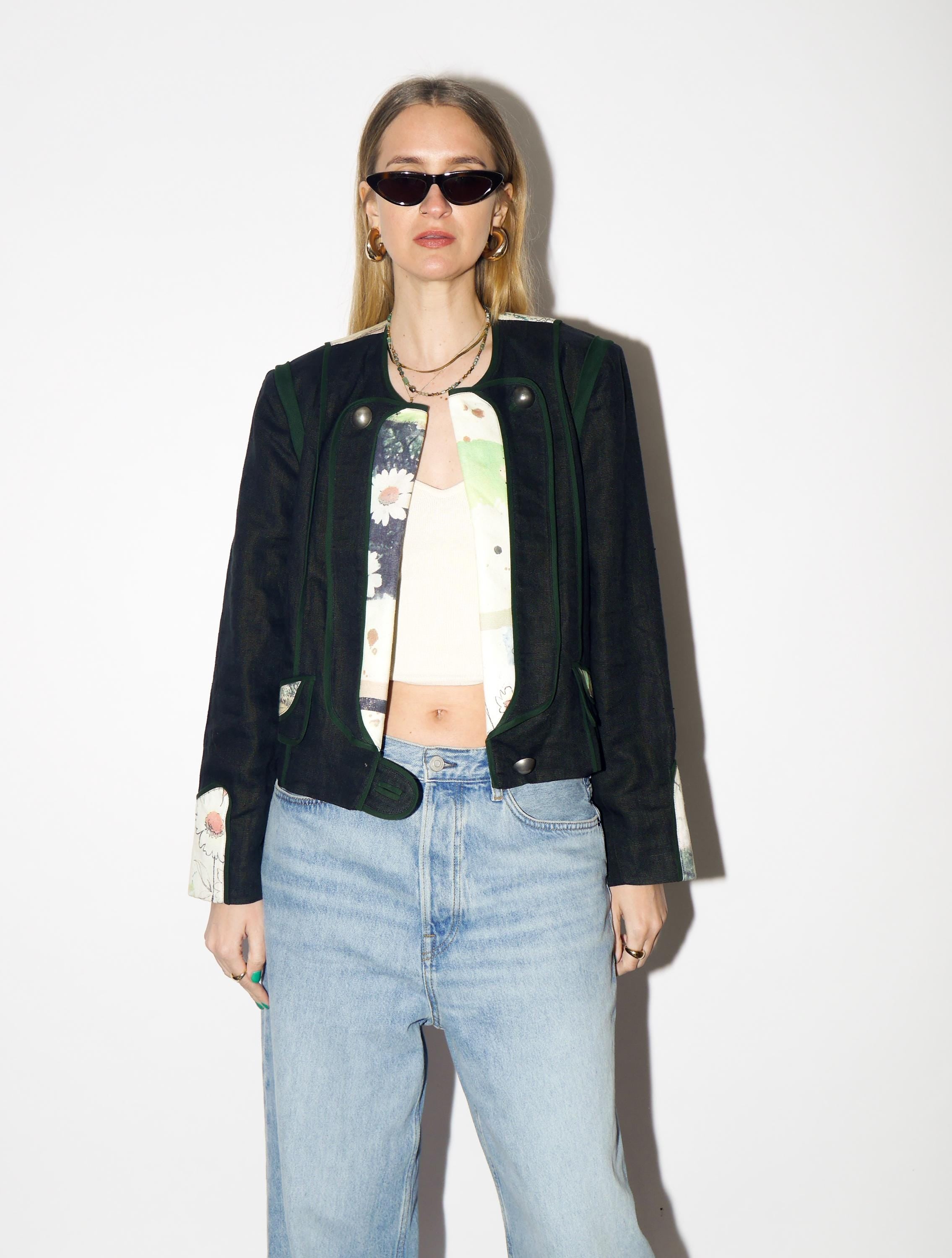 VINTAGE Navy Linen Blazer from 1980s | Cropped Folk Blazer by Studio Umberto®