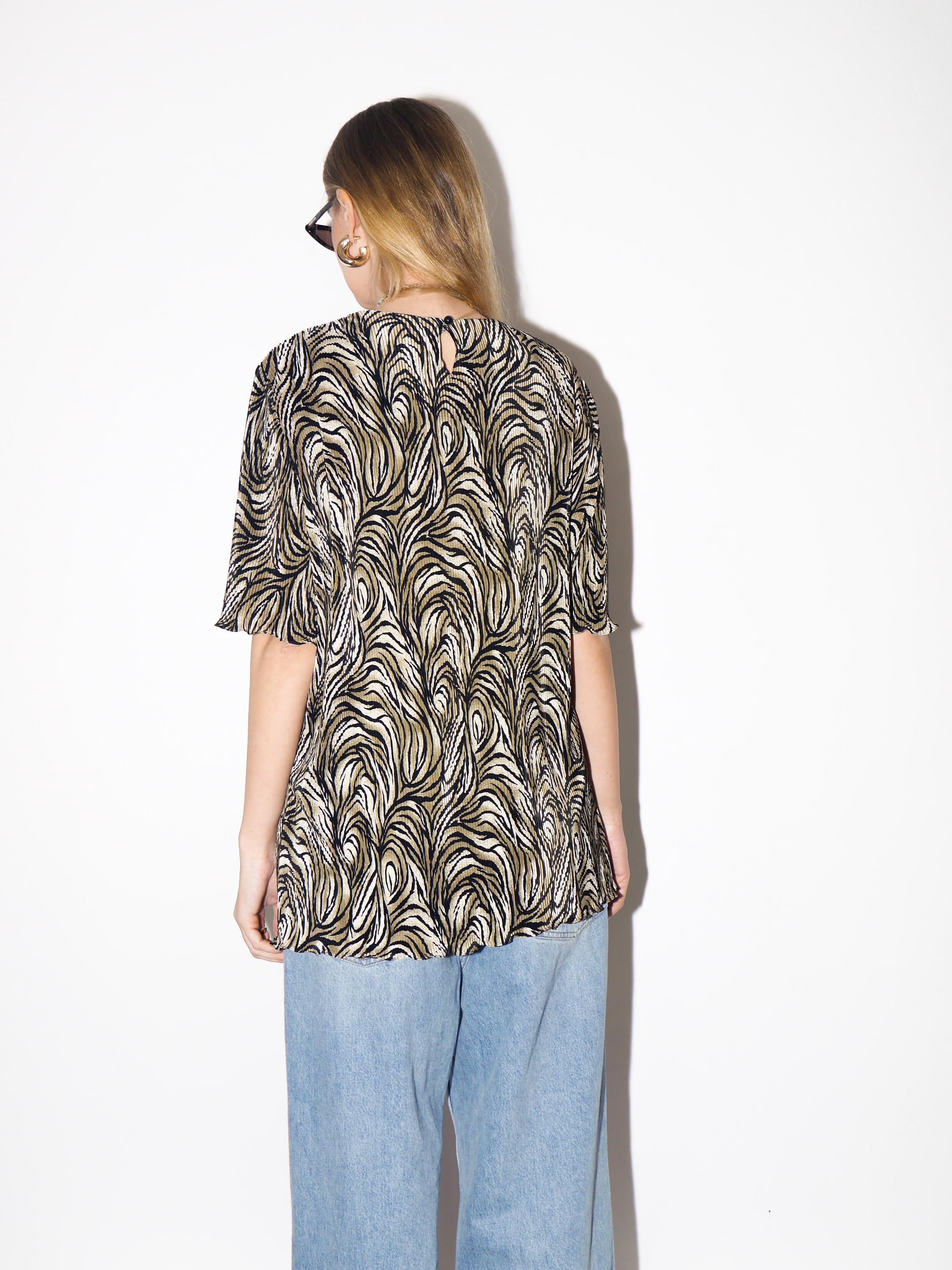 VINTAGE White and Animal Print Pleated Blouse from 1990s by Biaggini®