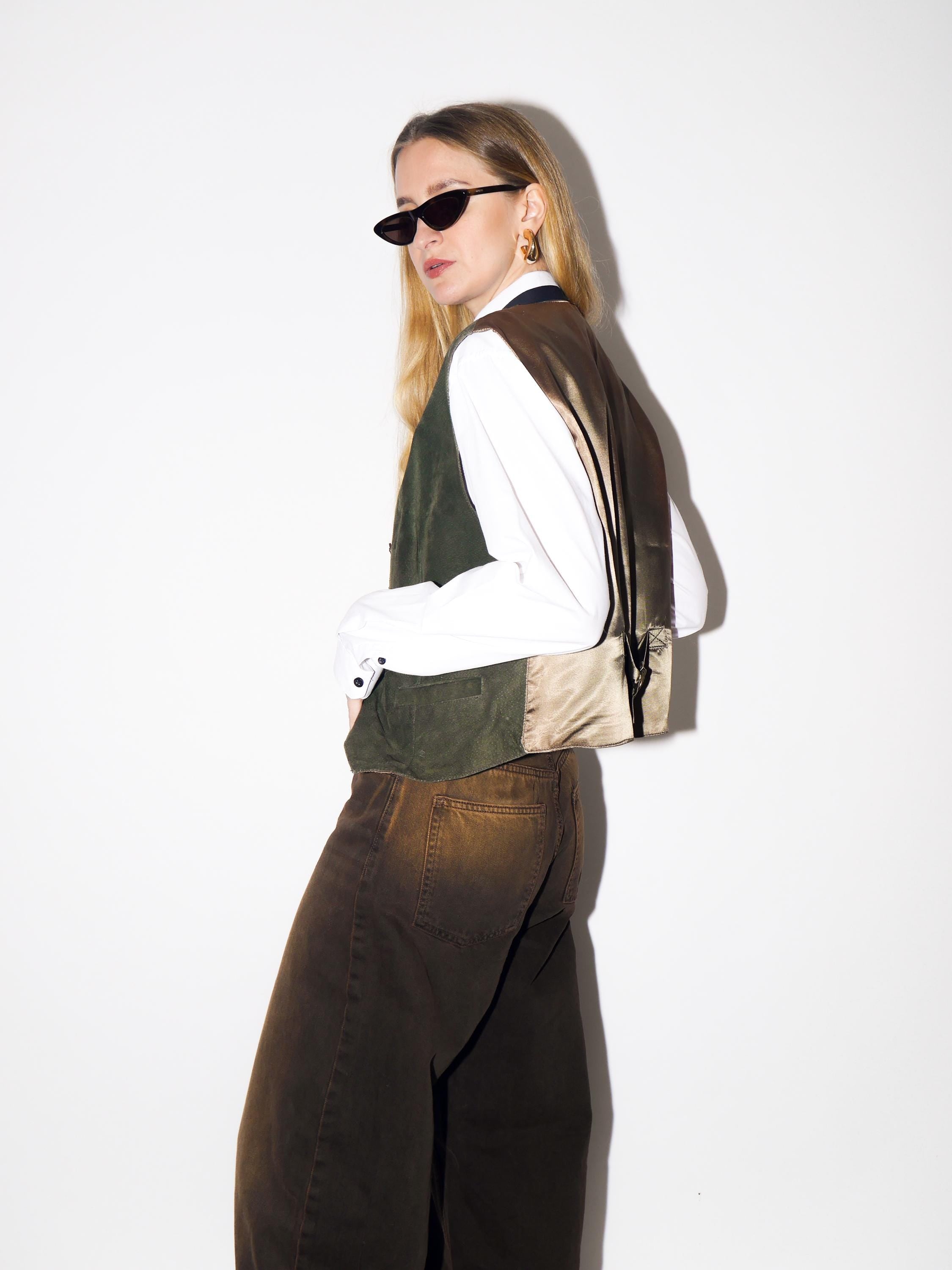 VINTAGE Bottle Green Suede Leather Vest from 1980s by Kippie®