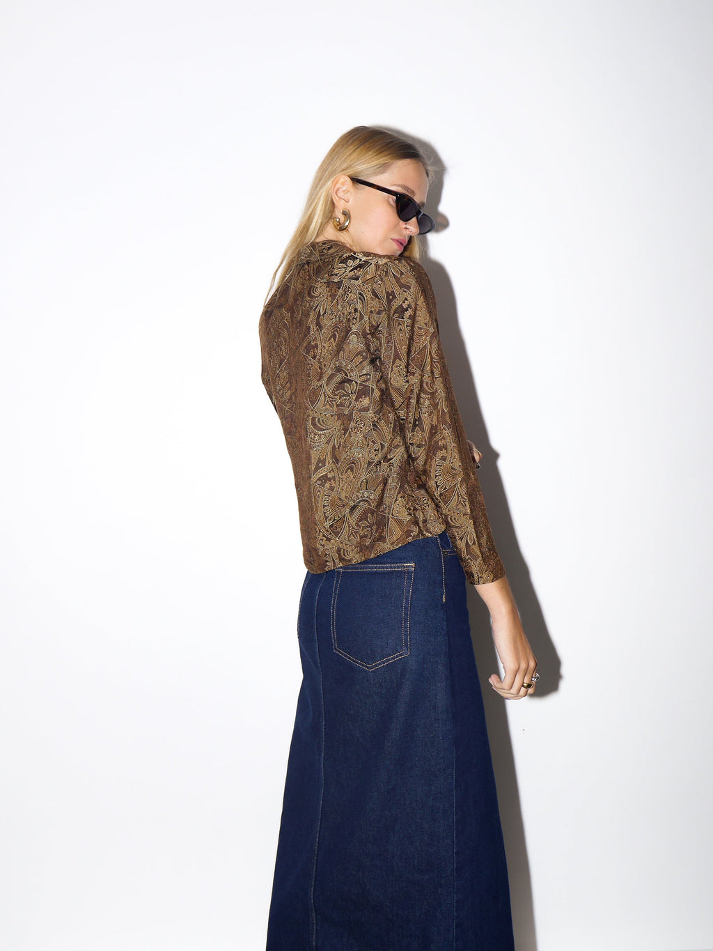 VINTAGE brown patterned silk jacket blouse blazer | handmade from 1980s | premium quality retro jacket blouse style with creamy lining
