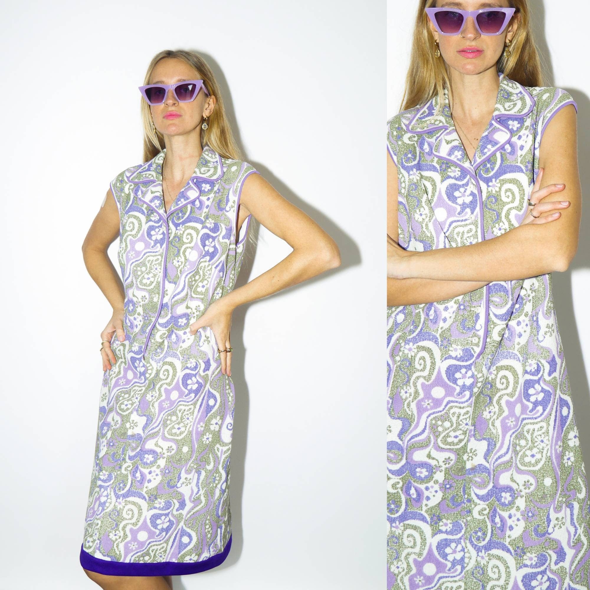 VINTAGE dress 1970s | retro dress | a-line dress | sleeveless vintage dress | psychedelic pattern dress | retro hippie dress | modopol